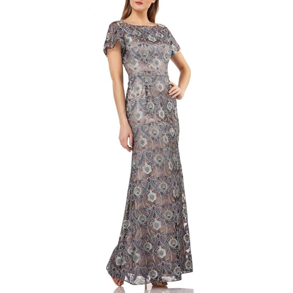 JS COLLECTION Womens Gray Short Sleeve Full-Length Formal Sheath Dress 16